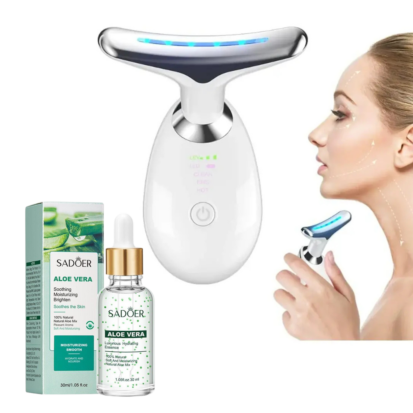 Masajeador Facial 3 en 1 + serum Aloe Vera 🍃🧖🏼‍♀️