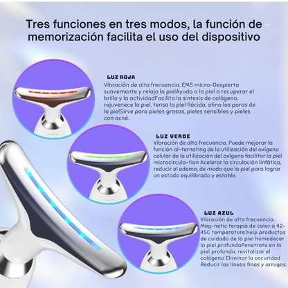 Masajeador facial lifting EMS- Dispositivo Facial de Limpieza con 3 Luces LED