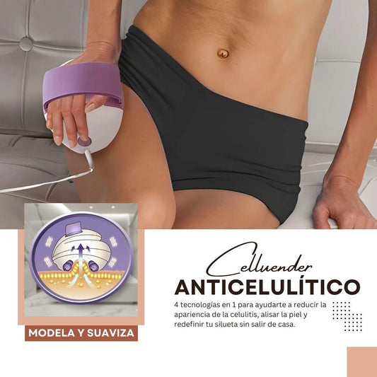 Masajeador anticelulitis 4 en 1 con rodillos, succión, vibración e intensidad regulable.